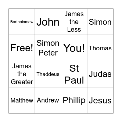 12 Apostles Bingo Card
