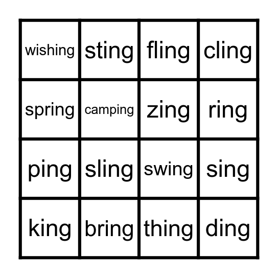-ing BINGO Card
