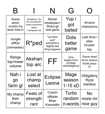 Jan league bingo Card