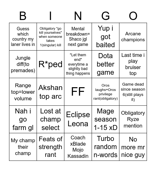 Jan league bingo Card