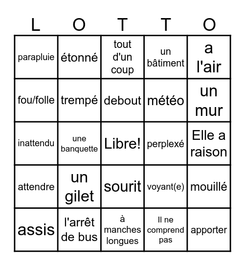 Quel inattendu - partie 1 Bingo Card