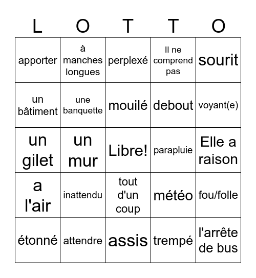Quel inattendu - partie 1 Bingo Card