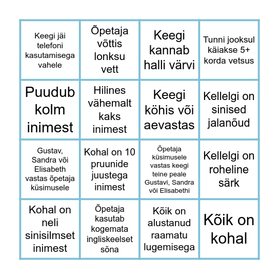Eesti keele tunni bingo Card