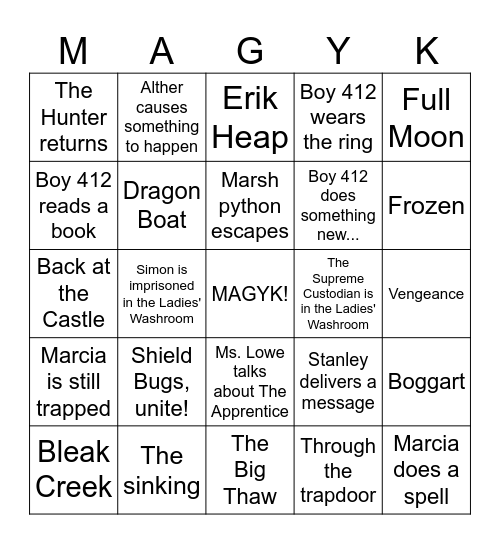 Magyk pt. 2 Bingo Card