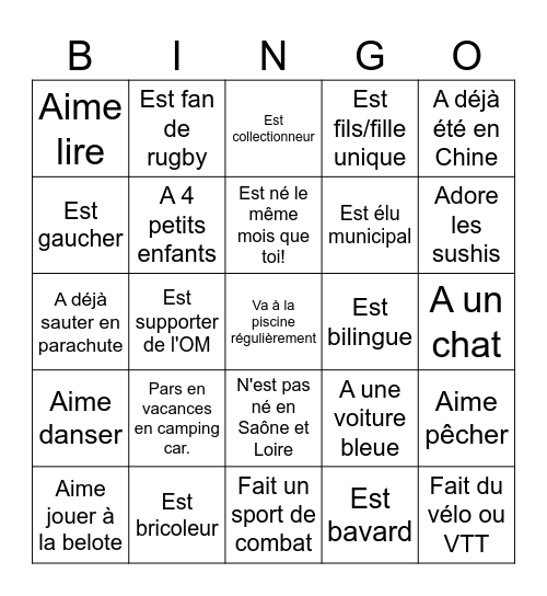 TROUVE QUELQU'UN QUI... Bingo Card