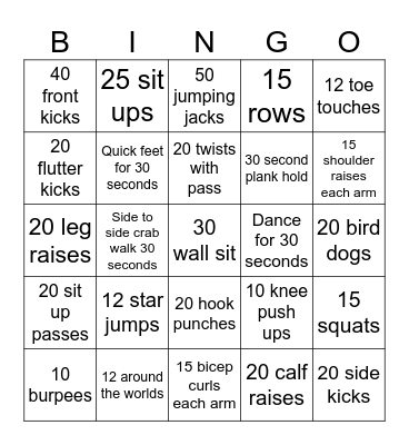 FITNESS BINGO Card