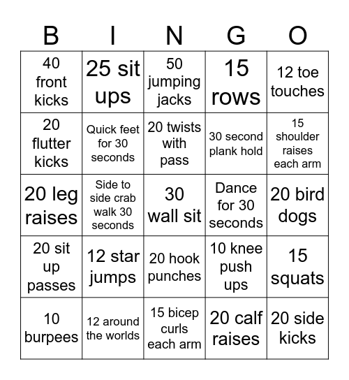 FITNESS BINGO Card