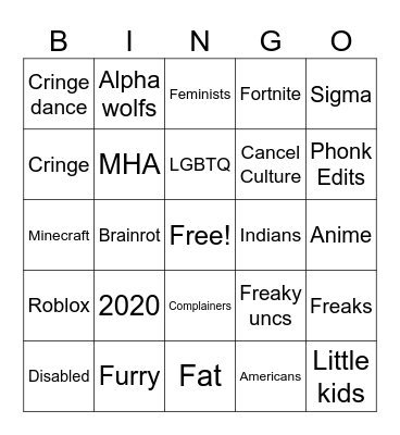 Tik Tok cringe compilation Bingo Card