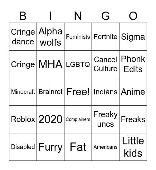 Tik Tok cringe compilation Bingo Card