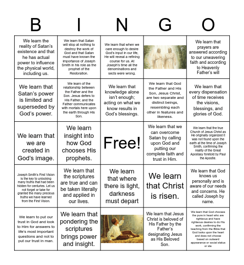 First Vision, Key Truths Bingo Card
