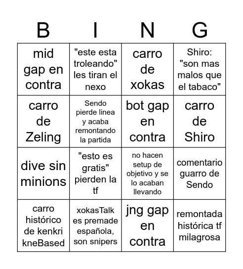 1st to Challenger Bingo Card