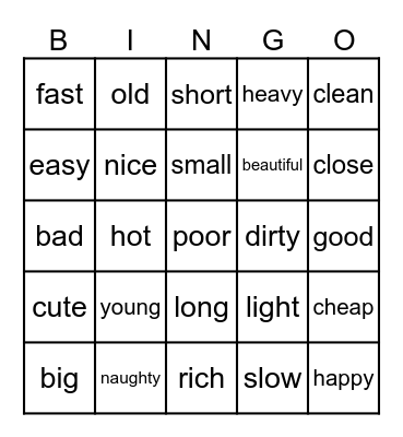 比較級 最高級練習 Bingo Card