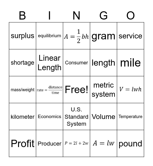 Consumer Math Topic Three Vocab Review Bingo Card