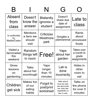 Nolan's Nonsense Bingo Card