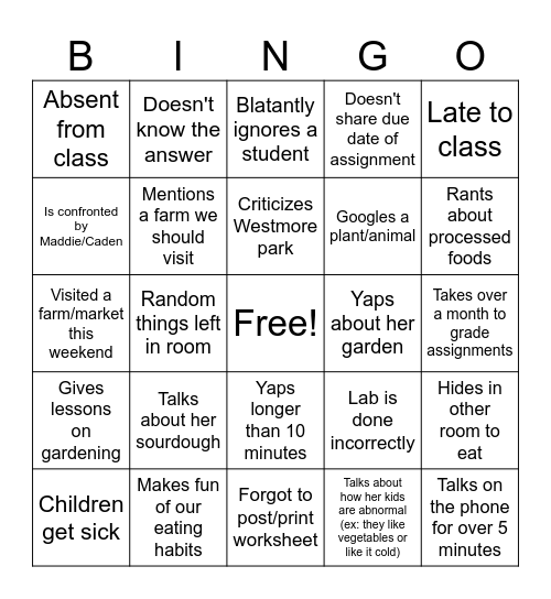 Nolan's Nonsense Bingo Card