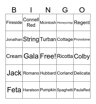 Fall Foods Bingo Card