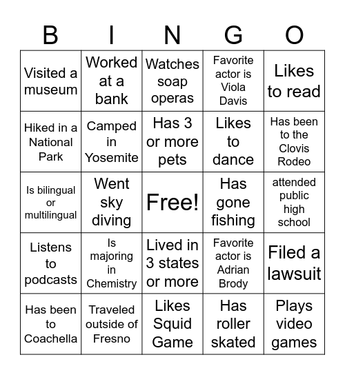 Classroom bingo Card