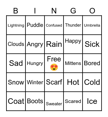 Feelings and Winter Words Bingo Card