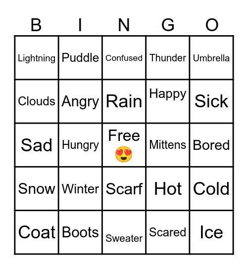 Feelings and Winter Words Bingo Card