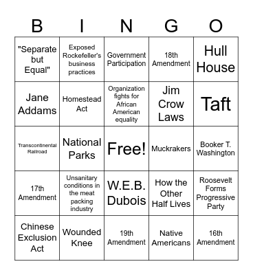 Unit 5 Test Review Bingo Card