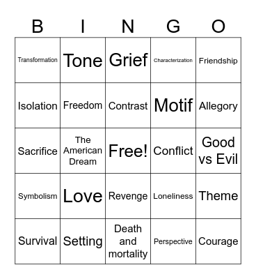 Theme-English 1 Bingo Card