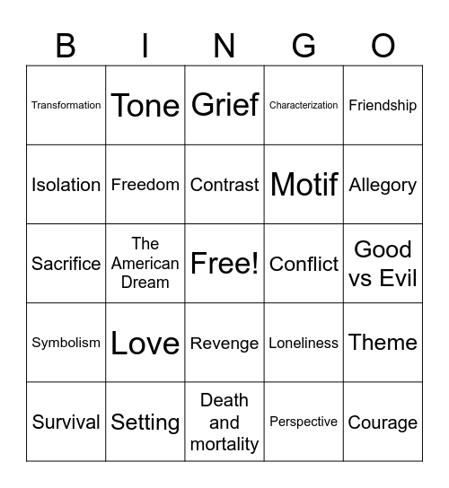 Theme-English 1 Bingo Card