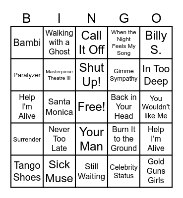 2000s Canadian Rock Mix Bingo Card