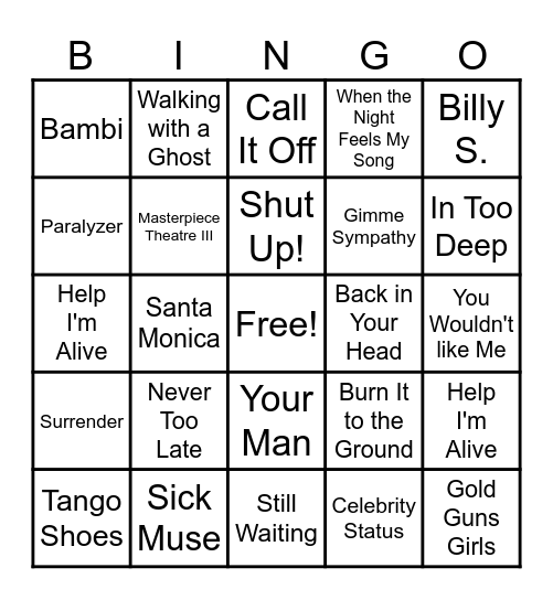 2000s Canadian Rock Mix Bingo Card
