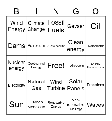 Renewable Energy Bingo Card