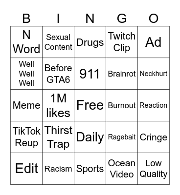 Instagram Bingo Card