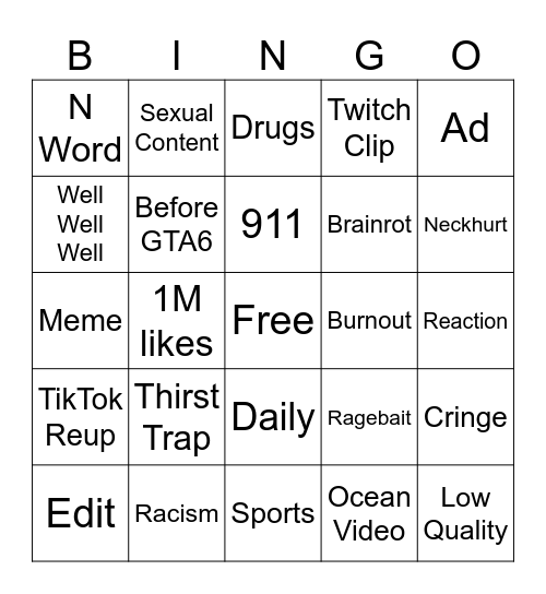 Instagram Bingo Card