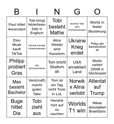 2025 Trinken Bingo Card