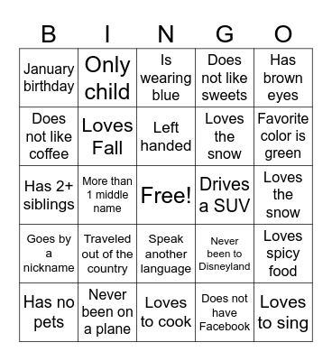 Find Someone Who Bingo Card