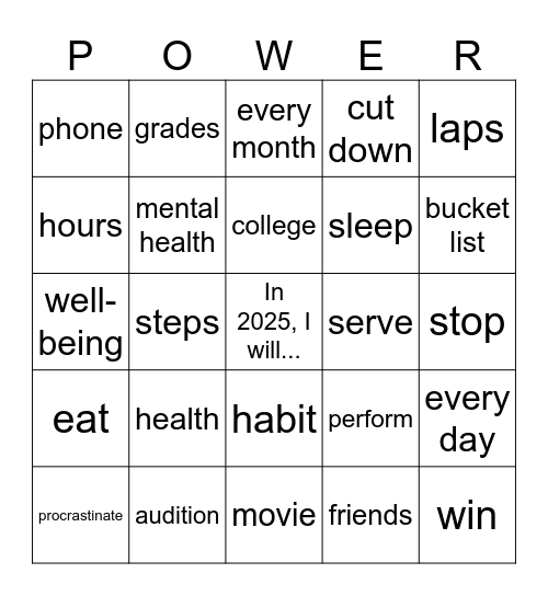 New Year's Resolutions Bingo Card