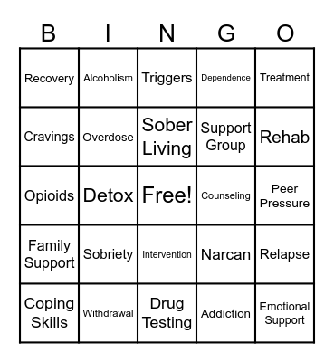 Substance Abuse Bingo Card