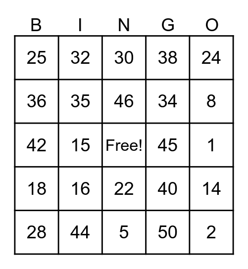 NUMEROS Bingo Card