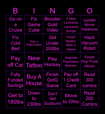 2025 Goals Bingo Card