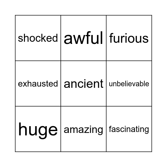 EXTREME adjectives Bingo Card