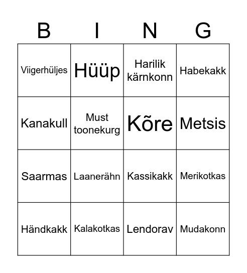 Kaitsealused loomad ja linnud Eestis Bingo Card