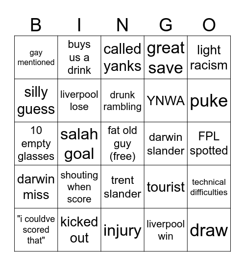 Pub Bingo Card