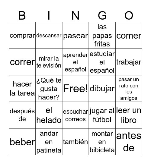 Spanish1AUnidad1Leccion1 Bingo Card
