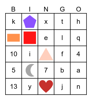 2D Shapes Bingo Card