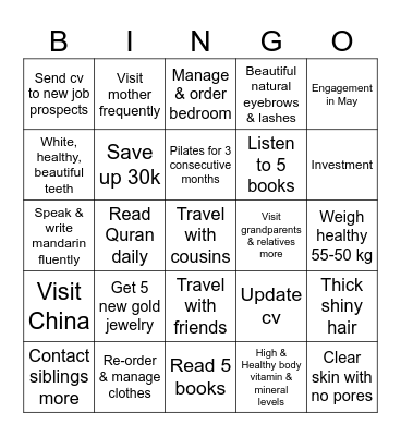 2025 Goals & Predictions Bingo Card