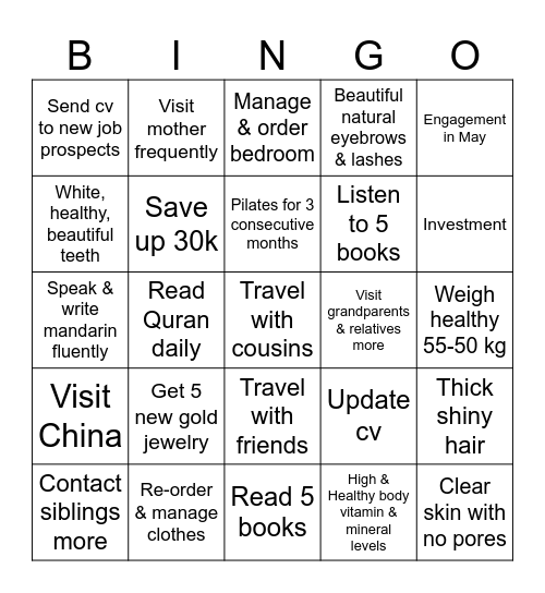 2025 Goals & Predictions Bingo Card