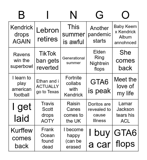 2025 Bungo Bingo Card