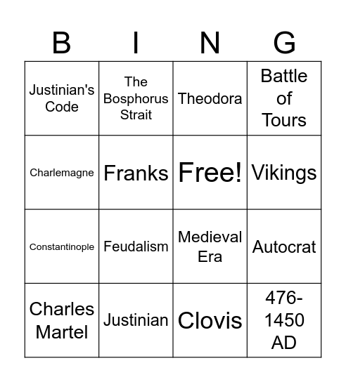 The Early Middle Ages Bingo Card