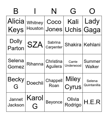 Song Bingo Card