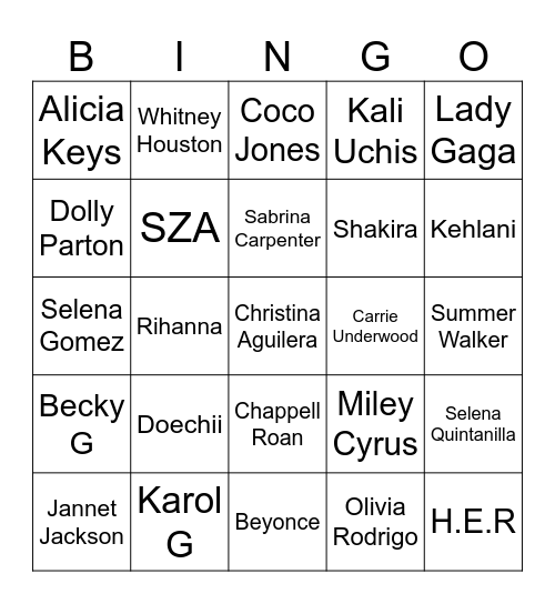Song Bingo Card