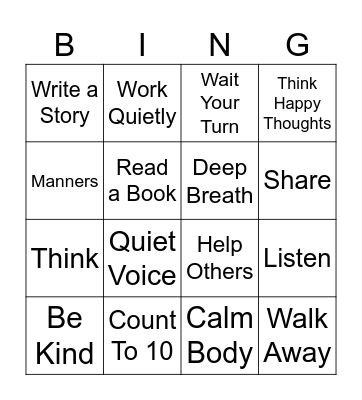 Self Control Bingo Card
