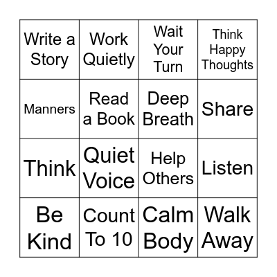 Self Control Bingo Card